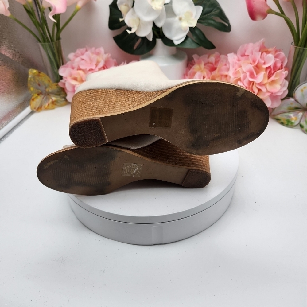Beast Fashion Wedge Peep Toe Leather Booties Size 9 - Picture 12 of 14